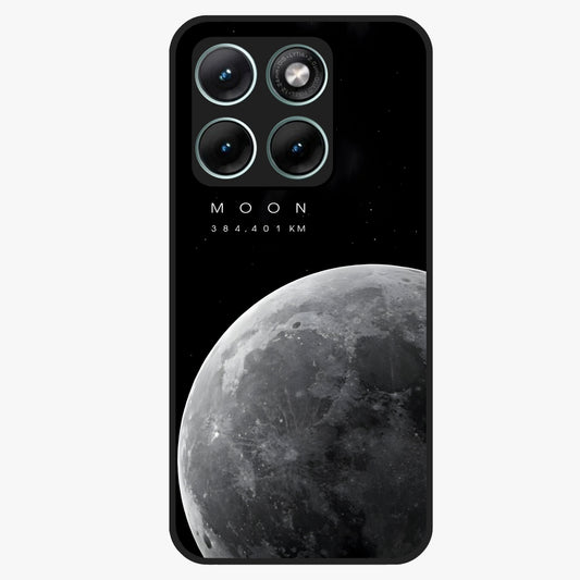 Cosmic Moon Glow Glass Case showing flat back view with glowing moon artwork and glossy glass finish.