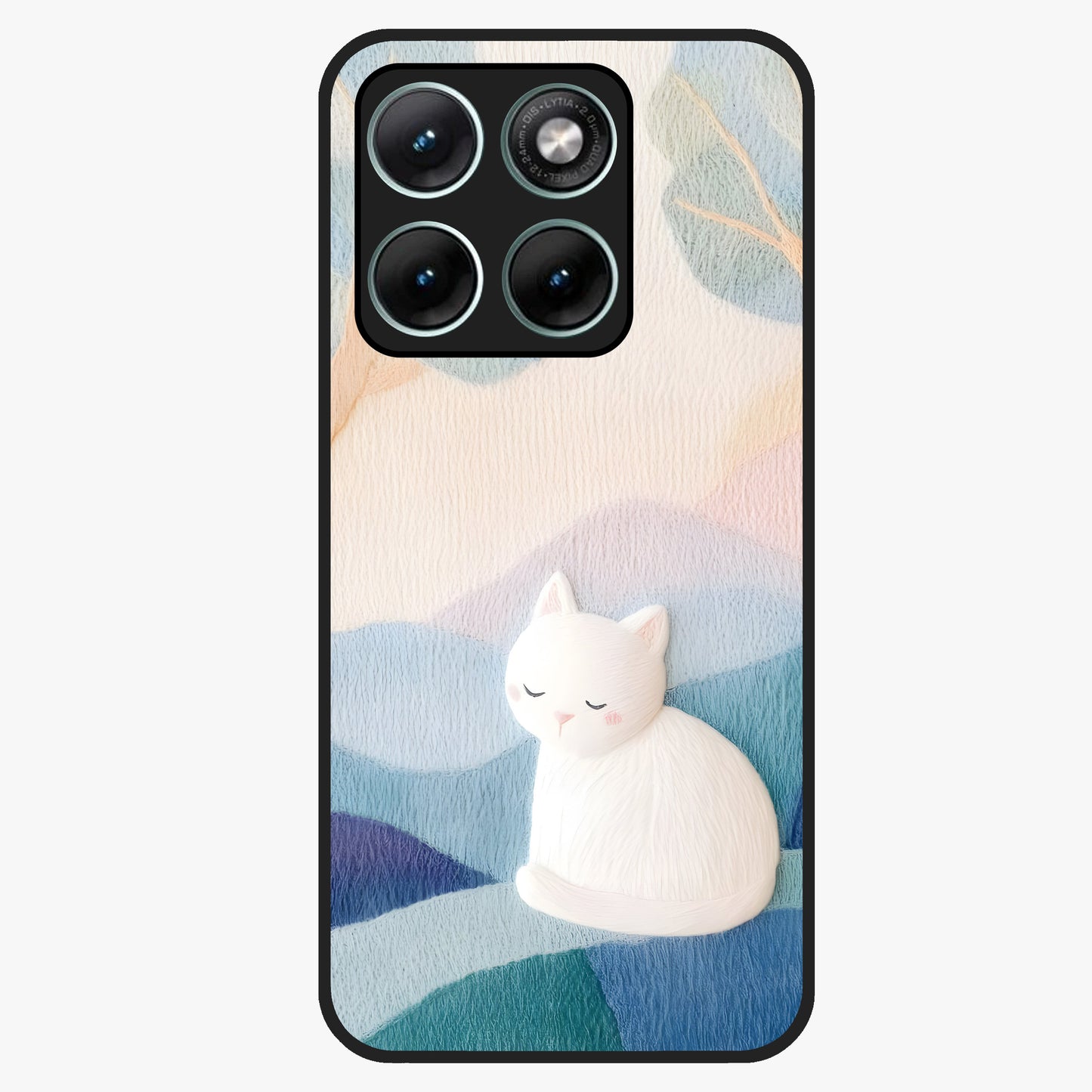 Cotton Dream Cat Glass Case showing flat back view with soft dreamy cat artwork and glossy glass finish.