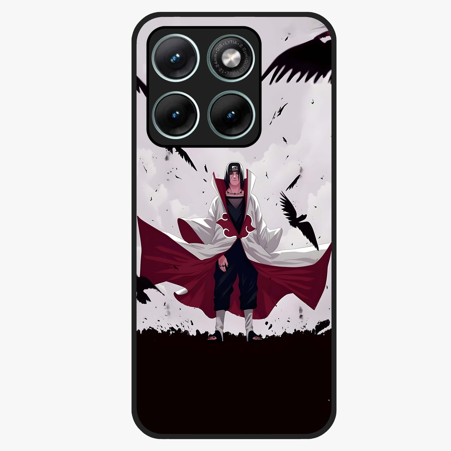 Crimson Crow Ascension Glass Case showing flat back view with mystical crow artwork and glossy glass finish.