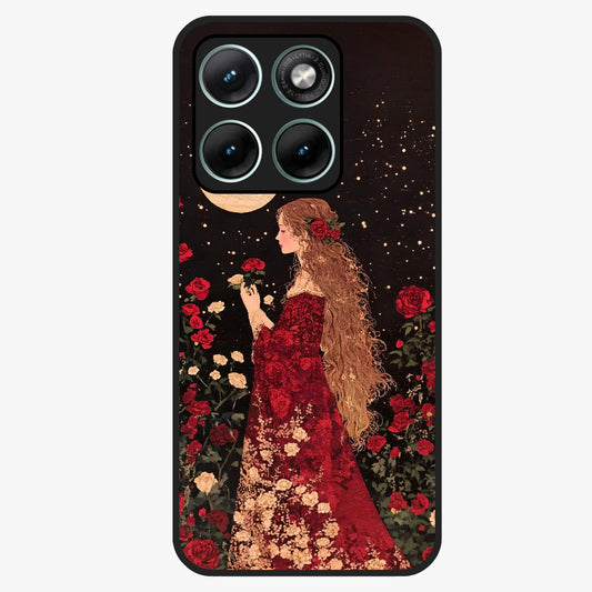 Crimson Dreams Glass Case showing flat back view with dreamy crimson artwork and glossy glass finish.