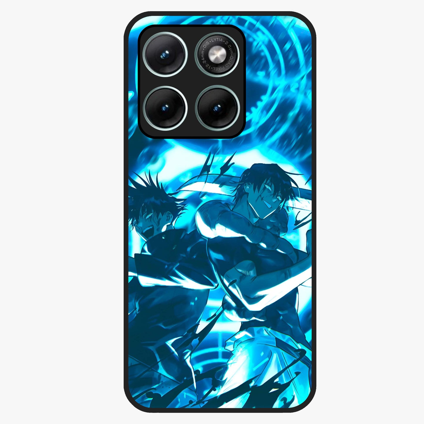 Cursed Energy Clash Glass Case showing flat back view with intense cursed energy artwork and glossy glass finish.