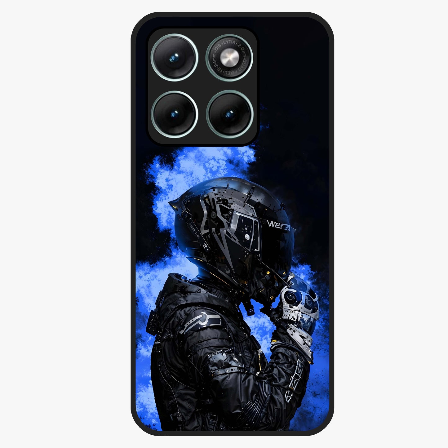 Cyber Sentinel Protocol Glass Case showing flat back view with futuristic cyber themed artwork and glossy glass finish.