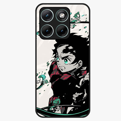 Demon Slayer Glass Case showing flat back view with bold anime inspired artwork and glossy glass finish.