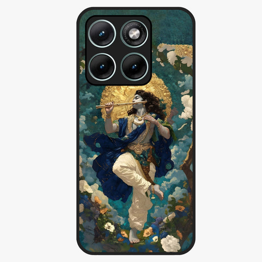 Divine Krishna Art Glass Case showing flat back view with Lord Krishna artwork and glossy glass finish.