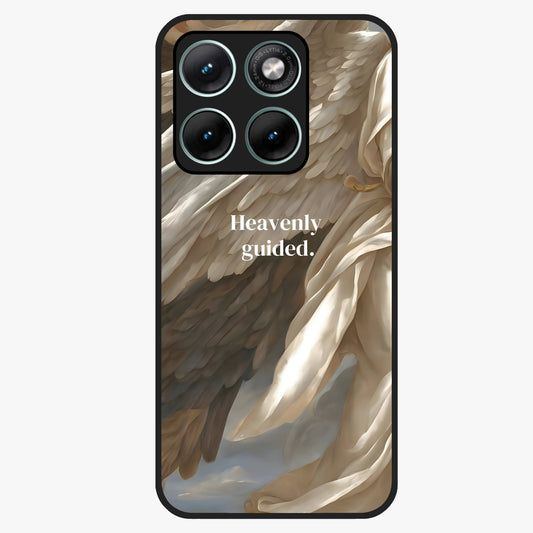Divine Winged Grace Glass Case showing flat back view with elegant wing inspired artwork and glossy glass finish.