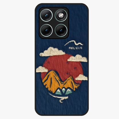 Dream Beyond Mountains Glass Case showing flat back view with scenic mountain landscape artwork and glossy glass finish.