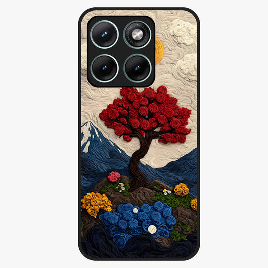 Eternal Nature Tapestry Glass Case showing flat back view with intricate nature tapestry artwork and glossy glass finish.
