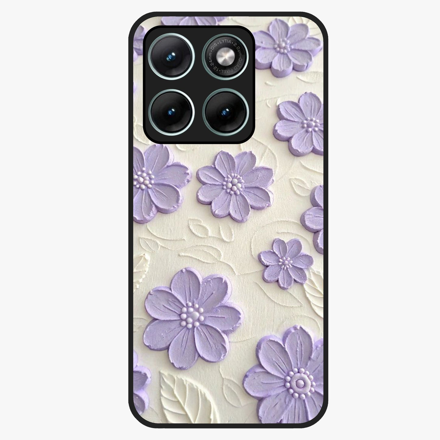 Floral Wall Art With Purple Flowers Glass Case showing flat back view with purple flower artwork and glossy glass finish.