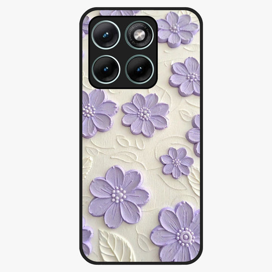 Floral Wall Art With Purple Flowers Glass Case showing flat back view with purple flower artwork and glossy glass finish.