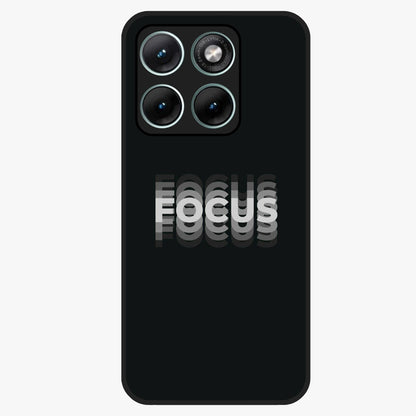 Focus Mode On Glass Case showing flat back view with bold motivational typography design and glossy glass finish.