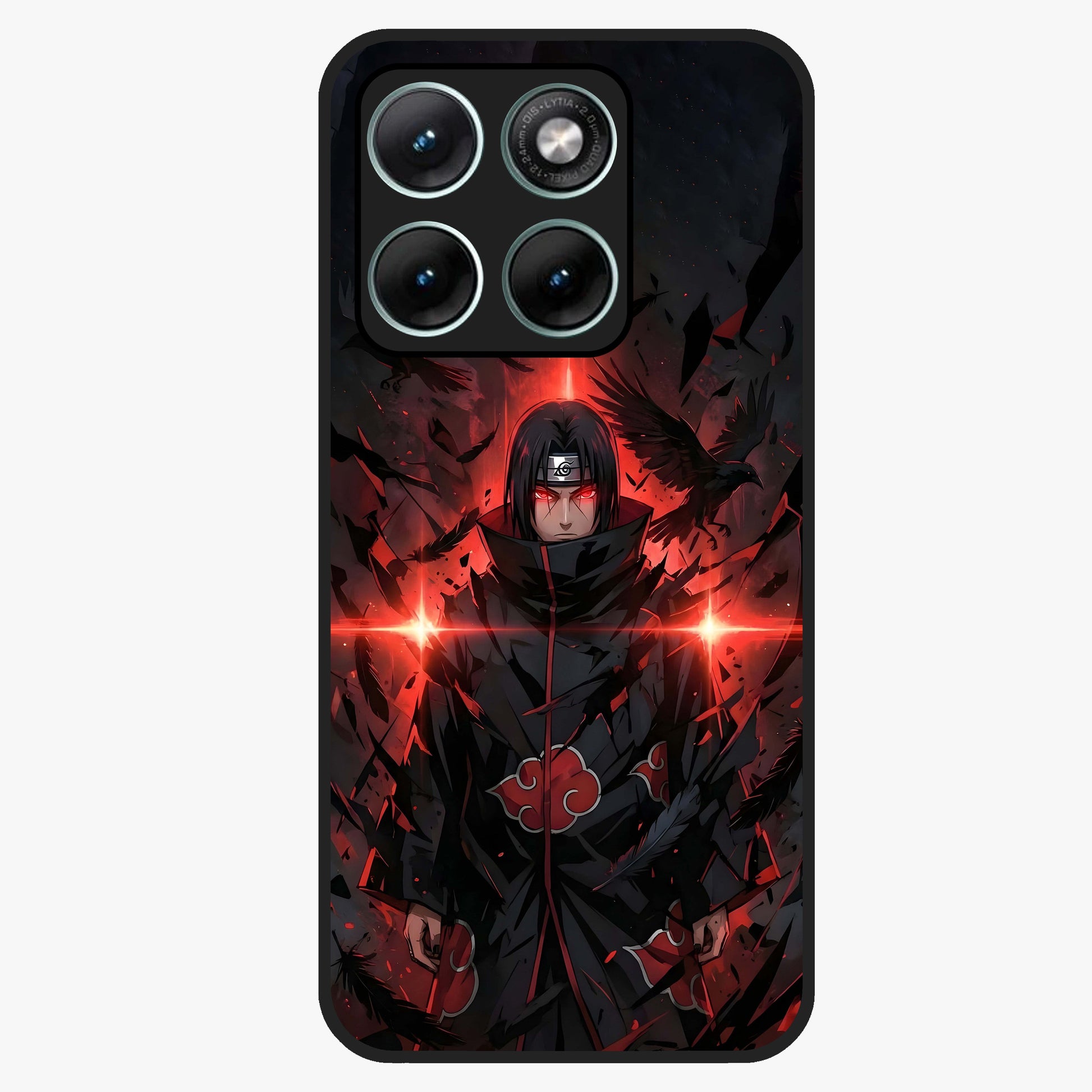 Focused Blade Discipline Glass Case showing flat back view with warrior sword themed artwork and glossy glass finish.