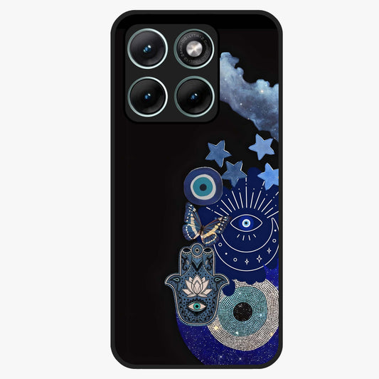 Galactic Charm Cluster Glass Case showing flat back view with glowing celestial charm artwork and glossy glass finish.