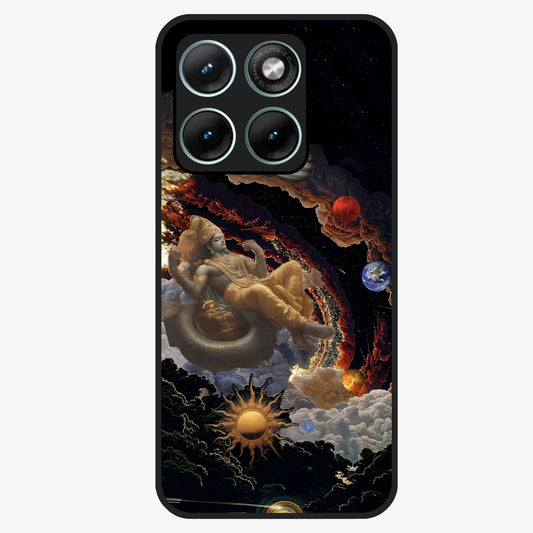Galactic Divine God Glass Case showing flat back view with divine cosmic themed artwork and glossy glass finish.