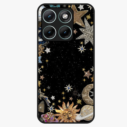 Galactic Jewel Stars Glass Case showing flat back view with sparkling star jewel artwork and glossy glass finish.