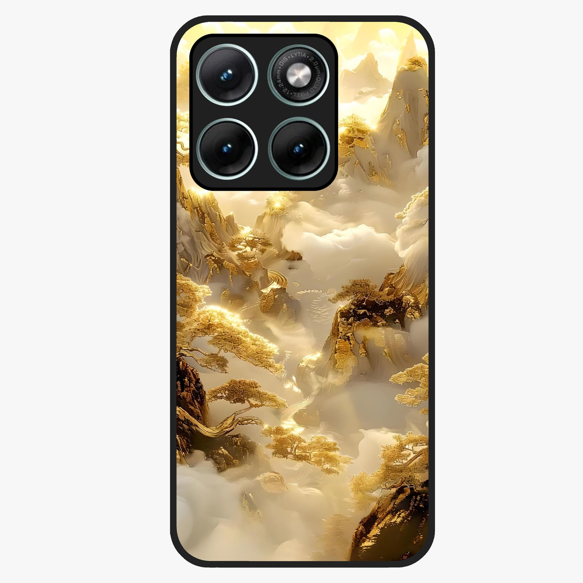 Gates Of Illumination Glass Case showing flat back view with mystical illuminated gate artwork and glossy glass finish.