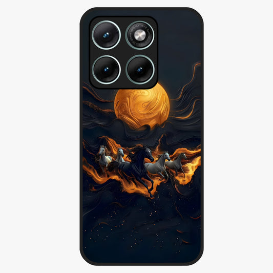 Golden Stallion Moonride Glass Case showing flat back view with majestic horse under moonlight artwork and glossy glass finish.