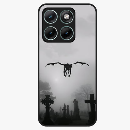 Graveyard Shadow Descent Glass Case showing flat back view with dark graveyard themed artwork and glossy glass finish.