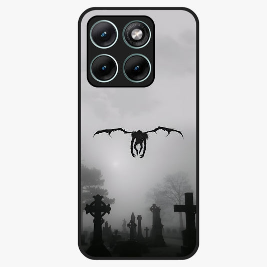 Graveyard Shadow Descent Glass Case showing flat back view with dark graveyard themed artwork and glossy glass finish.