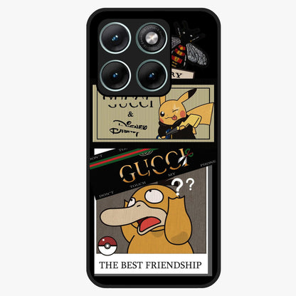 Gucci Play Mashup Glass Case showing flat back view with luxury inspired graphic artwork and glossy glass finish.