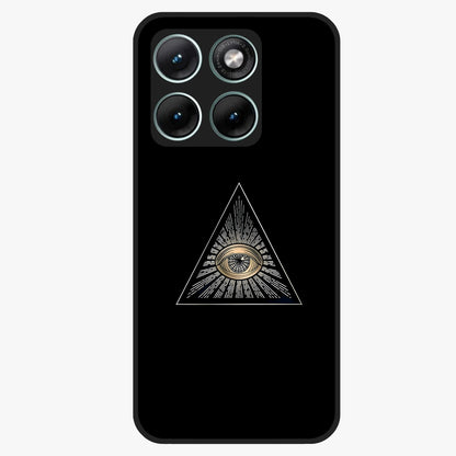 Illuminati Evil Glass Case showing flat back view with mysterious illuminati symbol artwork and glossy glass finish.