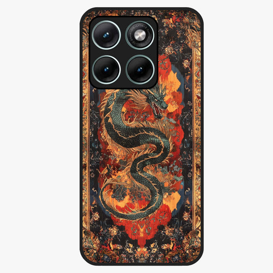 Inferno Dragon Soul Glass Case showing flat back view with fiery dragon artwork and glossy glass finish.