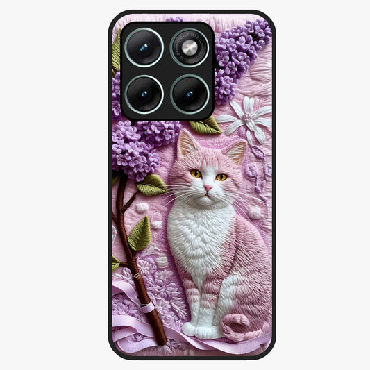 Lavender Cat Whimsy Glass Case showing flat back view with cute lavender cat artwork and glossy glass finish.