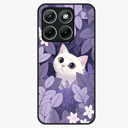 Lilac Hide Peek Cat Glass Case showing flat back view with cute peeking cat artwork and glossy glass finish.