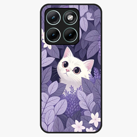 Lilac Hide Peek Cat Glass Case showing flat back view with cute peeking cat artwork and glossy glass finish.