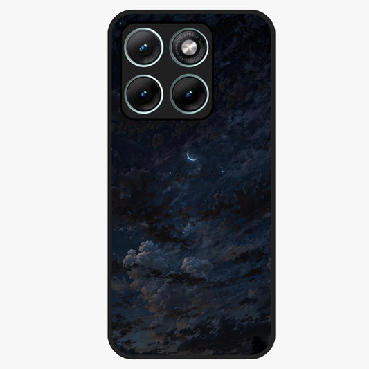 Lunar Veil Silence Glass Case showing flat back view with mystical moon veil artwork and glossy glass finish.