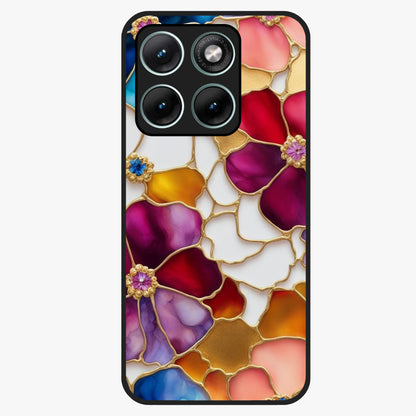 Marble Flower Pattern Glass Case showing flat back view with marble texture floral artwork and glossy glass finish.