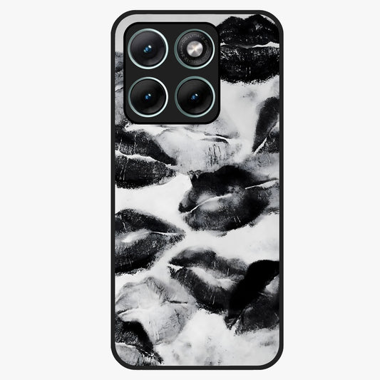 Midnight Kiss Marks Glass Case showing flat back view with lipstick kiss mark artwork and glossy glass finish.