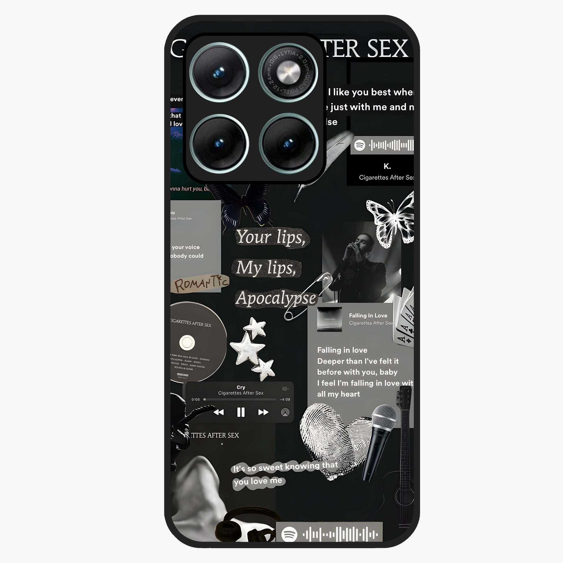 Midnight Love Echo Glass Case showing flat back view with romantic midnight themed artwork and glossy glass finish.
