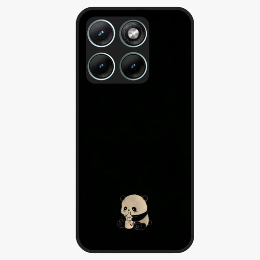 Midnight Panda Love Glass Case showing flat back view with cute panda themed artwork and glossy glass finish.