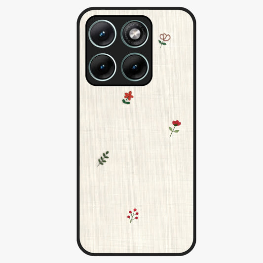 Minimal Petal Whispers Glass Case showing flat back view with soft minimal floral artwork and glossy glass finish.