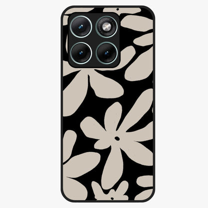 Monochrome Petal Dance Glass Case showing flat back view with monochrome floral artwork and glossy glass finish.