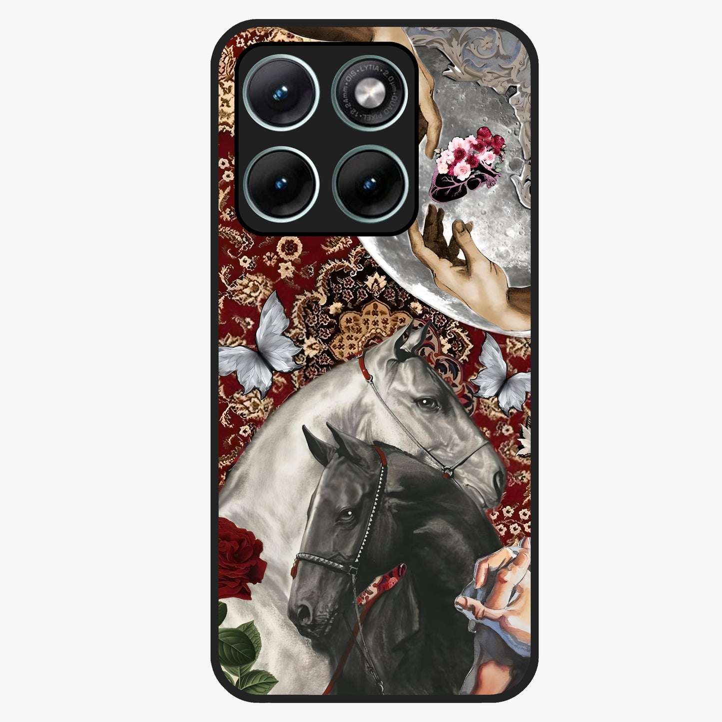 Moonlit Royal Stallion Glass Case showing flat back view with majestic horse under moonlight artwork and glossy glass finish.