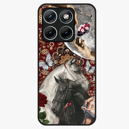 Moonlit Royal Stallion Glass Case showing flat back view with majestic horse under moonlight artwork and glossy glass finish.