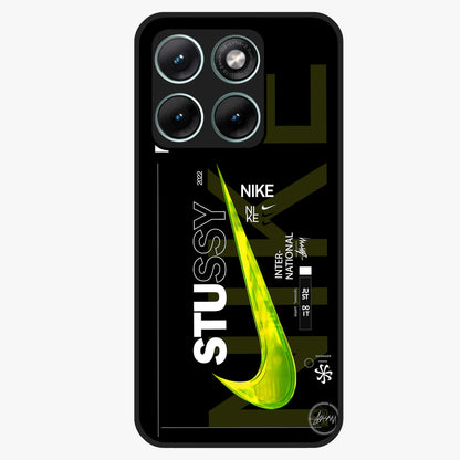 Neon Street Edition Glass Case showing flat back view with neon street style artwork and glossy glass finish.