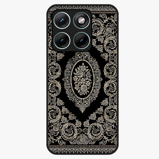 Noir Bloom Elegance Glass Case showing flat back view with elegant dark floral artwork and glossy glass finish.