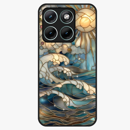 Oceanic Stained Printed Glass Case showing flat back view with ocean inspired stained pattern artwork and glossy glass finish.