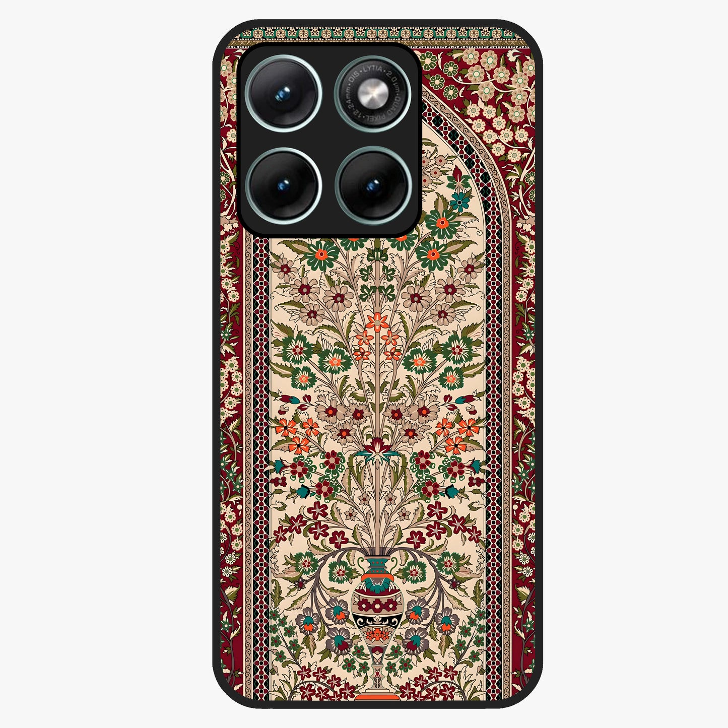 Persian Inspired Glass Case showing flat back view with ornate Persian style pattern artwork and glossy glass finish.
