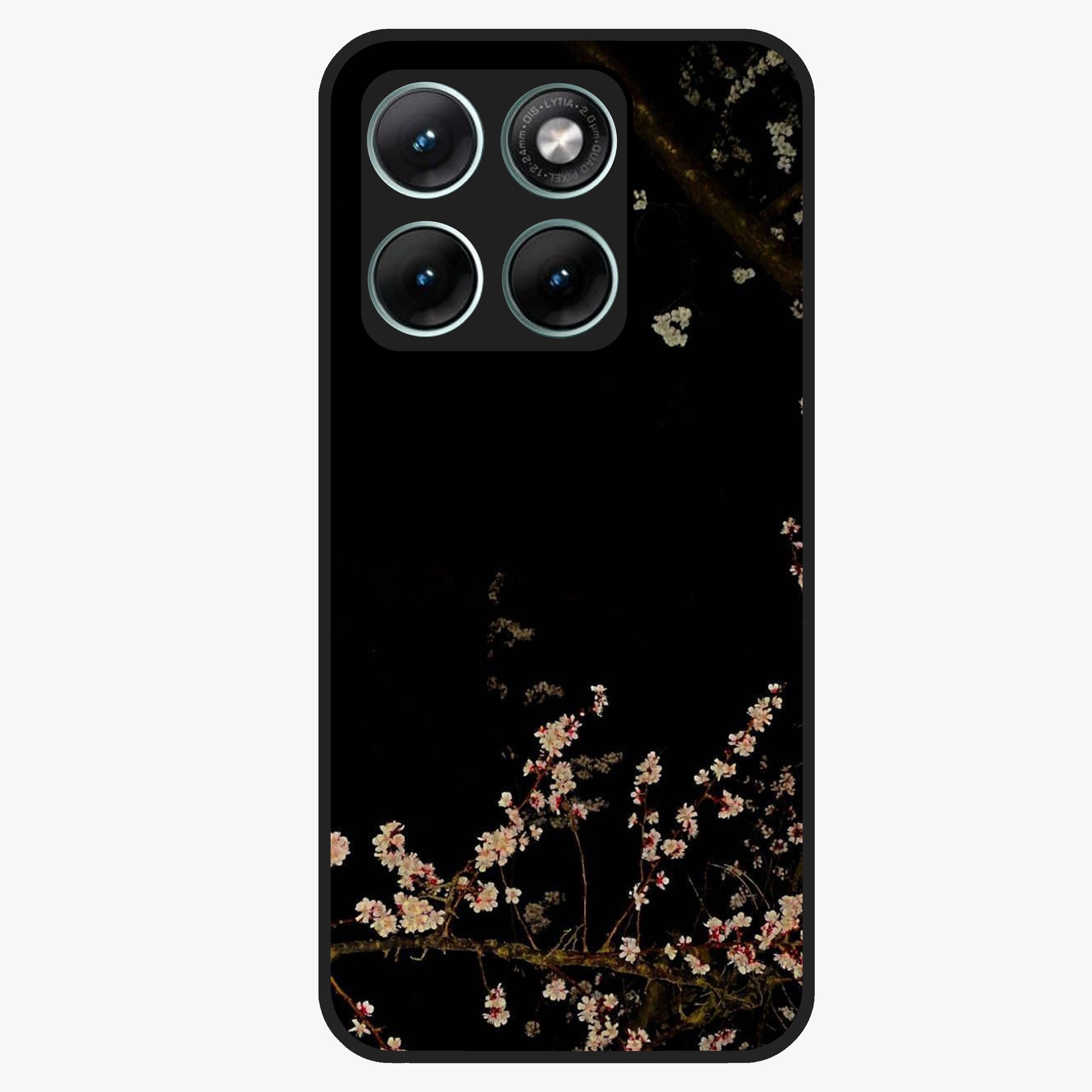 Petal Moon Light With Custom Name Glass Case showing flat back view with floral moonlight artwork and personalized name design.