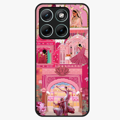 Pink Palace Muse Glass Case showing flat back view with elegant palace inspired artwork and glossy glass finish.