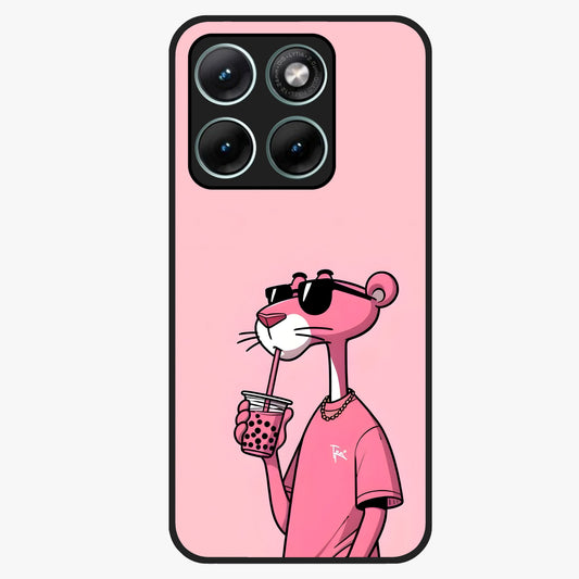 Pink Panther Glass Case showing flat back view with iconic pink panther artwork and glossy glass finish.