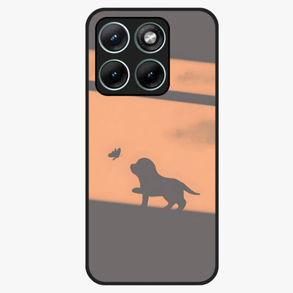 Puppy Shadow Art Glass Case showing flat back view with cute puppy shadow style artwork and glossy glass finish.