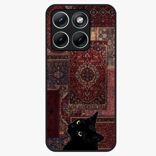 Regal Magic Cat Apple Glass Case showing flat back view with magical cat artwork holding apple and glossy glass finish.