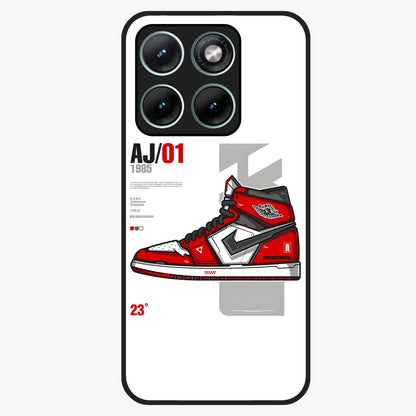 Retro Sneaker Blueprint Glass Case showing flat back view with sneaker blueprint style artwork and glossy glass finish.