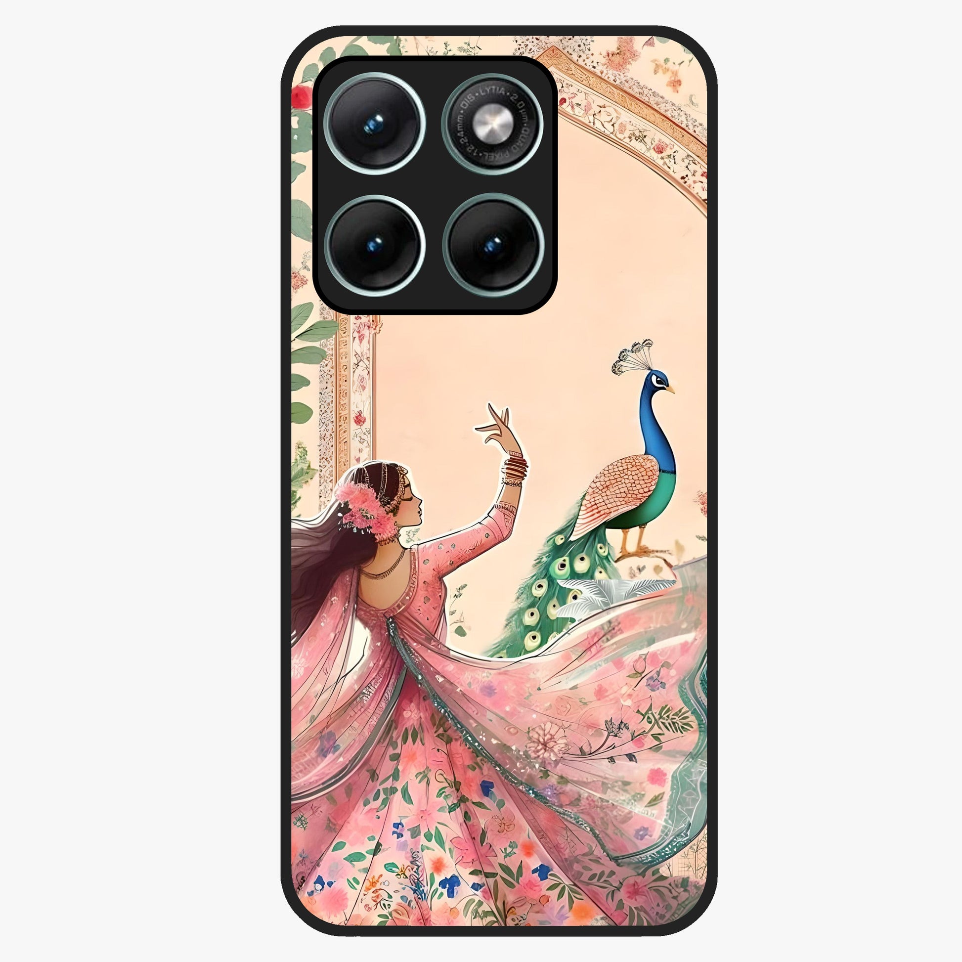 Royal Grace Muse Glass Case showing flat back view with elegant artistic artwork and glossy glass finish.