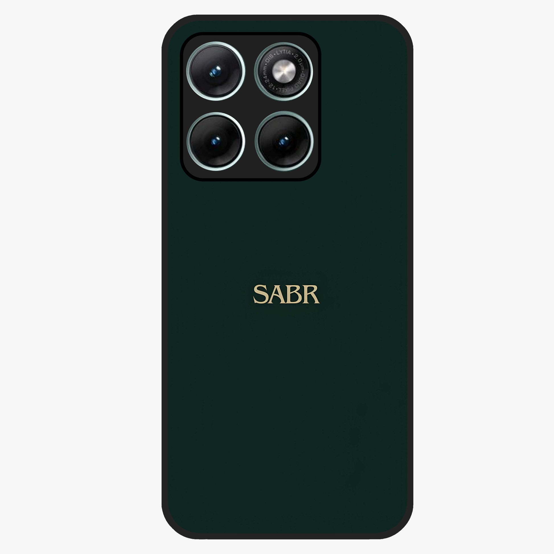 Sabr Minimal Patience Glass Case showing flat back view with minimalist typography artwork and glossy glass finish.