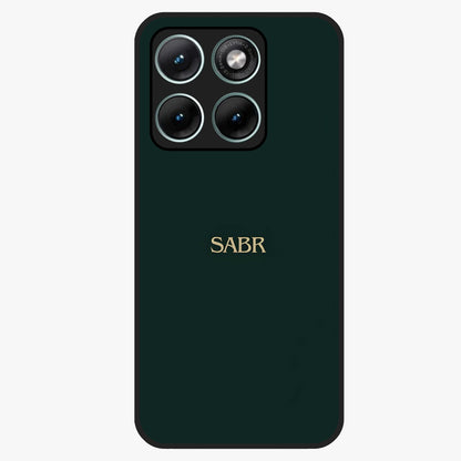 Sabr Minimal Patience Glass Case showing flat back view with minimalist typography artwork and glossy glass finish.